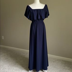 Sugar Lips Off Shoulder Navy Blue Maxi Dress